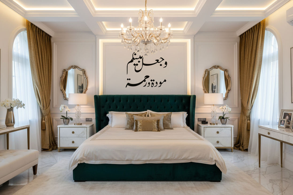 Arabic calligraphy in luxurious bedroom